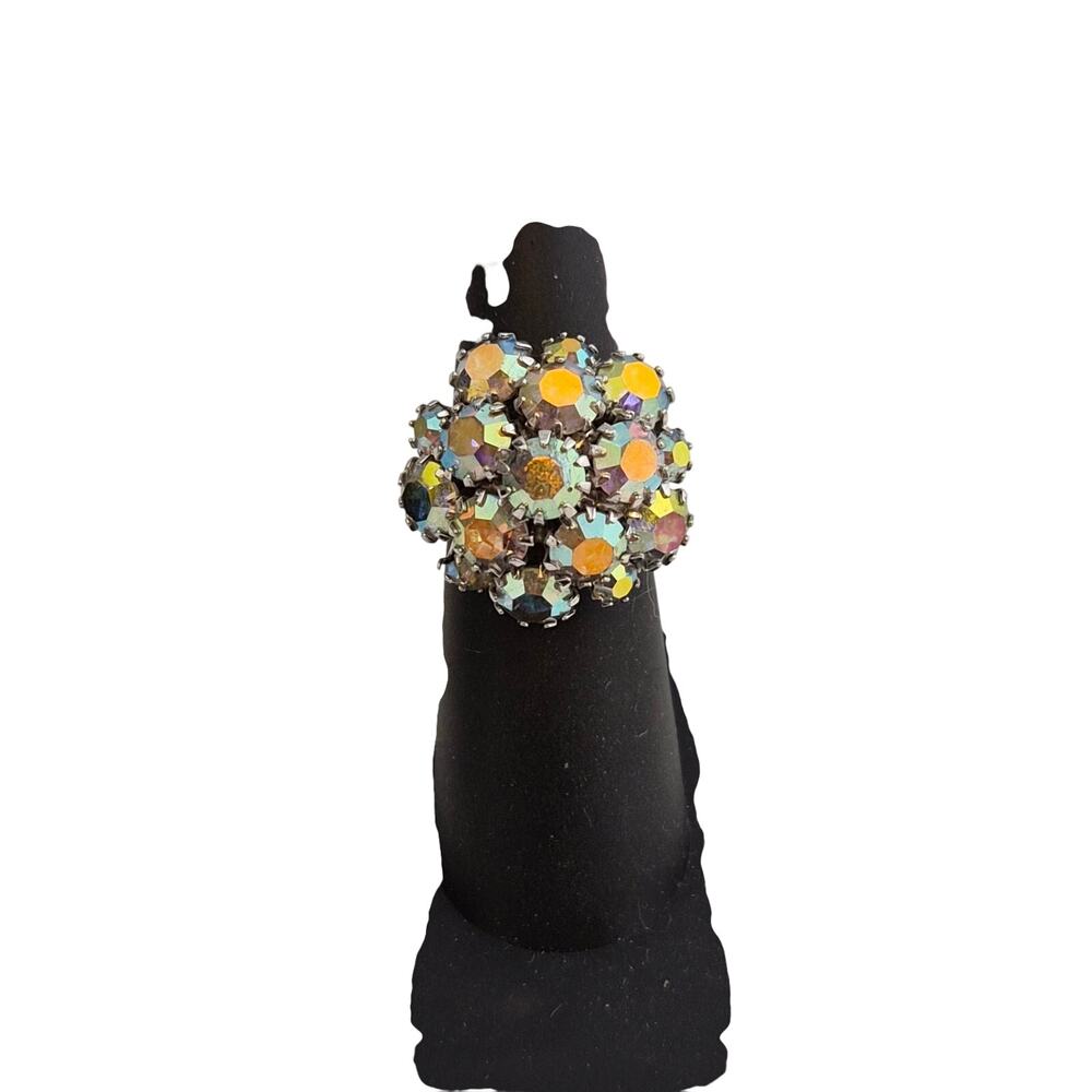 Vintage Sarah Coventry AB Rhinestone Cluster Ring Aurora Borealis